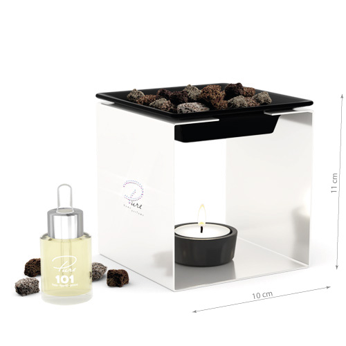Fragrance oil burner STEEL 1 white with crystals