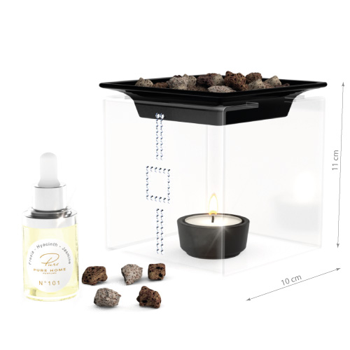 Fragrance oil burner STEEL 1 PURE DIAMOND black with crystals